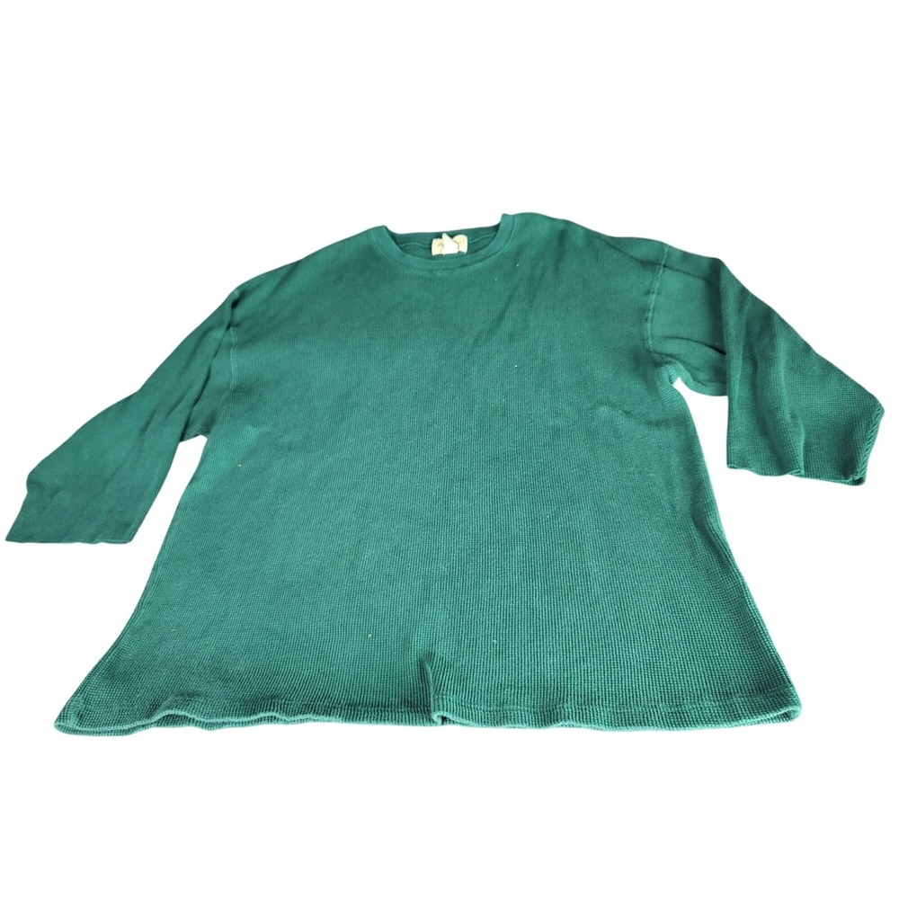 Eddie Bauer Sweater Men Sz XXL Green WPL9647 Waffle Knit Heavy Winter Crewneck